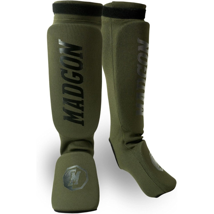 Набір захисних щитків для ніг MADGON (оливковий/чорний) L - для MMA, кікбоксингу, бойових мистецтв. 1 пара + мішок