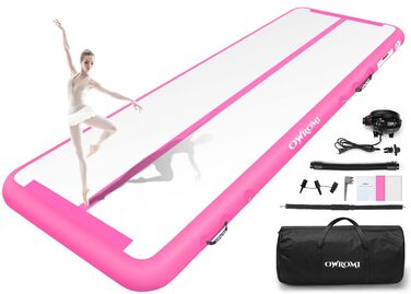 Надувний гімнастичний мат для тамблінгу та акробатики з електричним насосом, рожевий (2*1*0.1м)