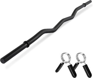 Штанга Curl MSPORTS Premium 130 см, 8 кг, чорна, 30 мм, з пружинними замками, для фітнесу та бодібілдингу