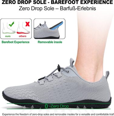 Geweo Взуття для пішохідної ходьби без шкарпеток: зручні кросівки для жінок та чоловіків з широкою передньою частиною, легкі спортивні кросівки для фітнесу, джогінгу, трейлу, хандрі, подорожей. Zero-Drop підошва, унісекс, розміри 37-47 EU (45 EU широка, с