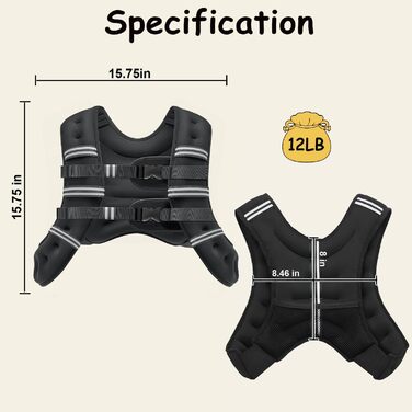 Утяжелитель для фітнесу чоловічий та жіночий з світловідбиваючими смугами 5.4 кг (12 lb) для бігу, силових тренувань, нарощування м'язів, з регульованим розміром та кишенею