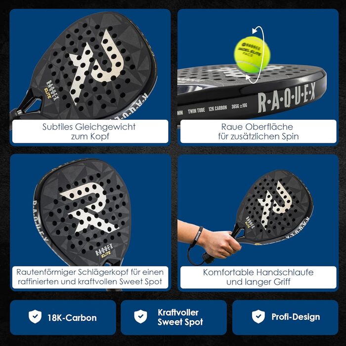 Ракета для падел Raquex Elite 18K Carbon – Професійна, Діамантова форма, Eva 15 Foam