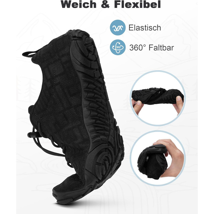 Чоловічі та жіночі босі кросівки Barfuss Schuhe для літа, басейну та трейлраннінгу. Швидка сушка, широка передня частина, Zero-Drop підошва. Колір: білий (C1), чорний (D1). Розмір: 41 EU