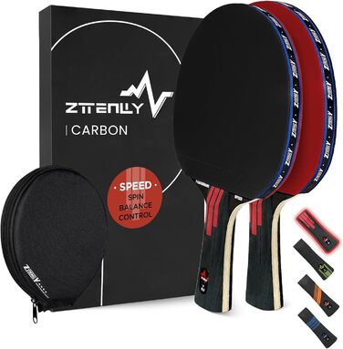 Набір тенісних столів для пінг-понгу 2 шт. - Шлагбаум з карбоновим покриттям, 7-шарове лезо, професійна швидкість/кінець/баланс/контроль, товщина гуми 2 мм, захисний чохол