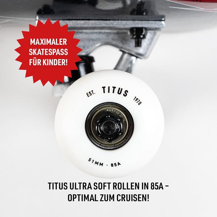 Скейтборд TITUS Mini для дітей 6-8 років, чорний, 7.5 дюйми