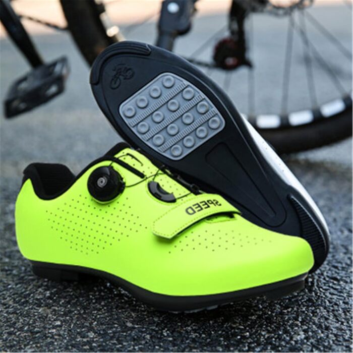 Велосипедні черевики для чоловіків та жінок, для шосе та гірського велосипеда, з гумовою підошвою, дихаючі кросівки, не блокують п'ятку, MTB черевики, розмір 38 EU, жовті