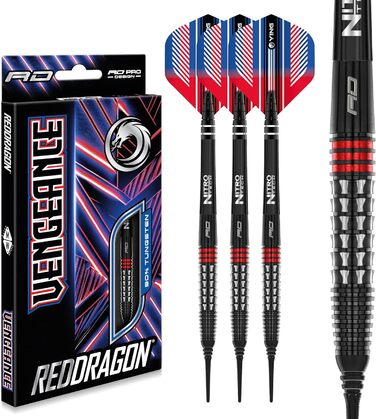 Дротики Red Dragon Vengeance Premium Wolfram Softip 20 г з оперенням і стрижнями