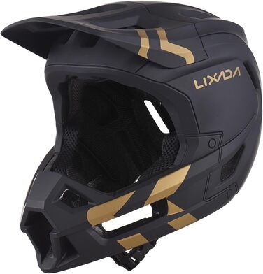Велошолом Lixada MTB Full Face для гірського велосипеда, вентиляція, легкий, розмір L (59-62 см), чорний із золотом