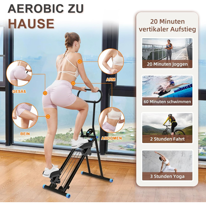 Вертикальний тренажер HXD-ERGO, крос-тренажер з LCD-дисплеєм, степер, складаний, для дому та фітнес-залу, регульовані ручки, чорно-синій