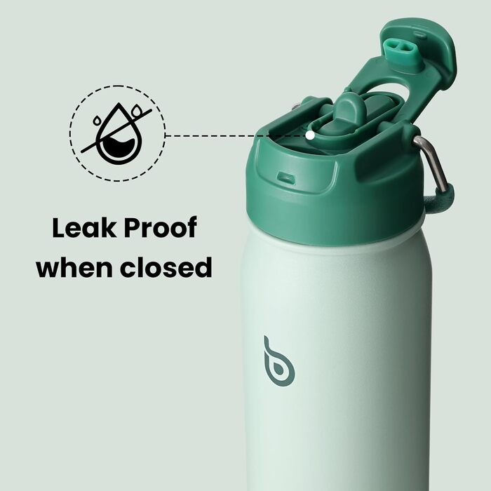 Фляга для води з нержавіючої сталі 473мл з трубочкою та відділенням для пігулок - BPA Free - для університету, школи, спорту, дитячого садка (Зелена)