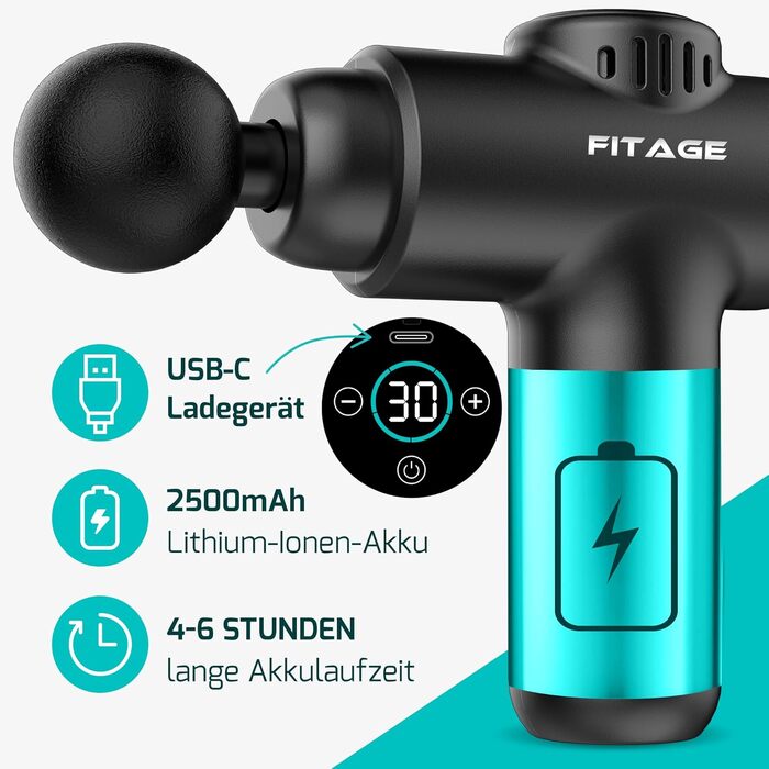 Масажер-пістолет, тихий масажер з 30 рівнями швидкості, 8 насадок для глибокого масажу м'язів, для шиї, спини та всього тіла, міні масажер