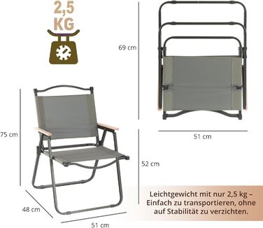 Крісло для кемпінгу Stagecaptain - складане, легке, сіре. Підходить для відпочинку на природі, риболовлі, фестивалів. Макс. навантаження 120 кг, з дерев'яними підлокітниками.