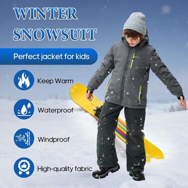 Дитячий зимовий комбінезон SNOWER для хлопчиків, теплий, з капюшоном, для катання на лижах, кольоровий зелений (6-7 років, сірий)