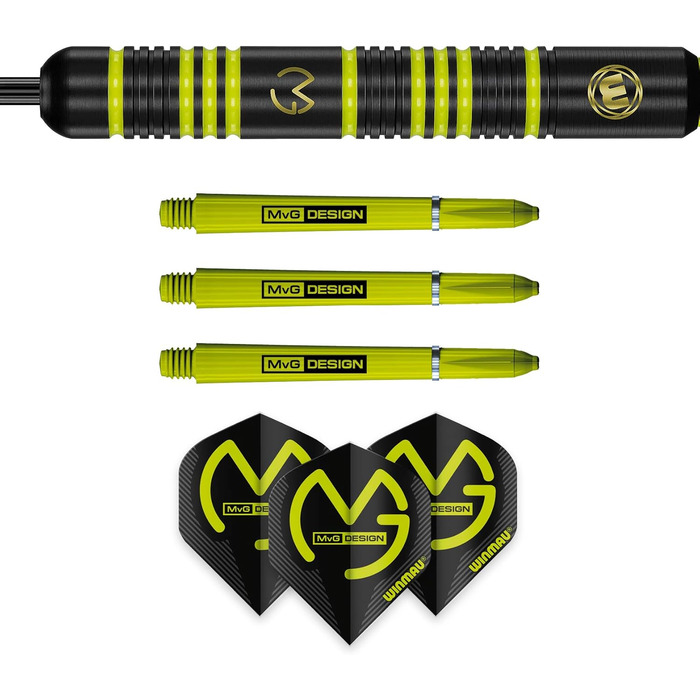 Дарти WINMAU Michael Van Gerwen MvG Ambition Professional (латунь) з пір'ям та стрижнями, сталеві та м'які (20 г)