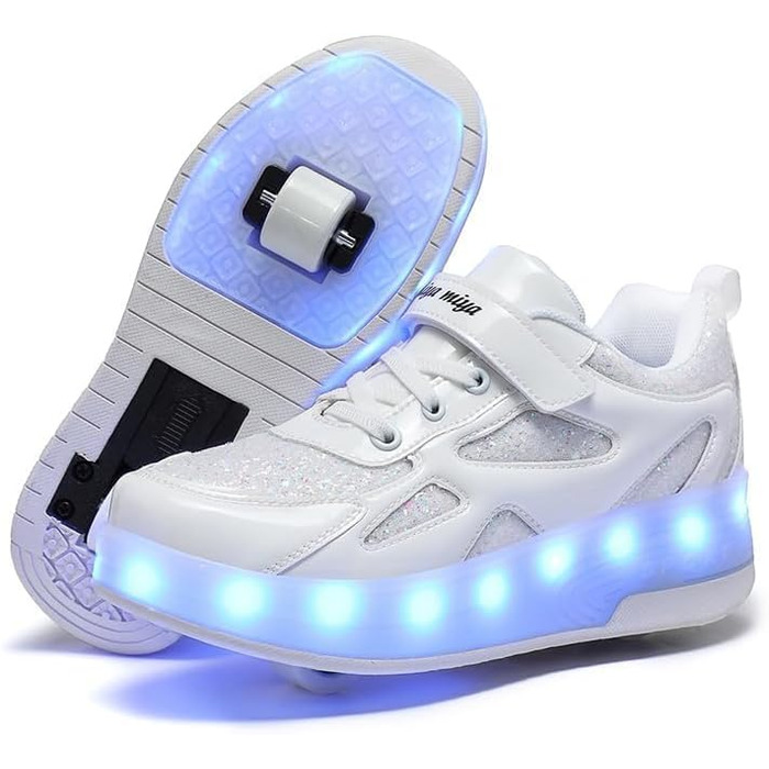 Роликові черевики для дітей з LED-підсвіткою, білі, 31 EU (для хлопчиків та дівчаток)