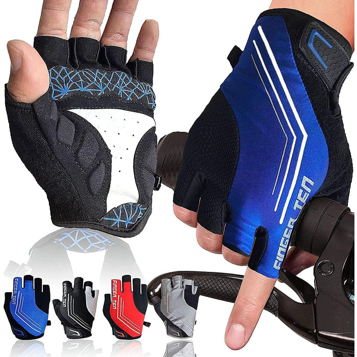 Рукавички для велосипеда FINGER TEN для чоловіків, MTB, гелеві, протиковзкі, для катання, Downhill, хайкінгу, унісекс, сині, напівпальцеві