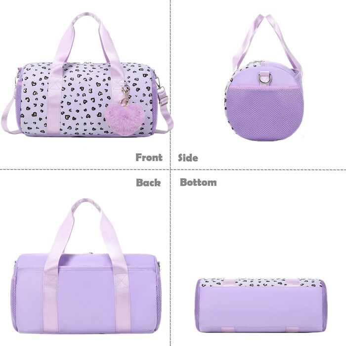 Сумка для танців та плавання для дівчаток, балетна сумка фіолетова з принтом «Серце»