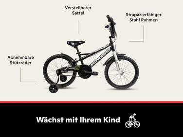 Дитячий велосипед Schwinn Koen 18 дюймів, чорний, з додатковими колесами та регульованим сидінням