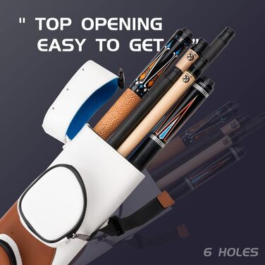 Чохол для більярдних куль KONLLEN, ручної роботи, 6 відділень, 2 кийки, 4 аксесуари, 6 кольорів, коричневий