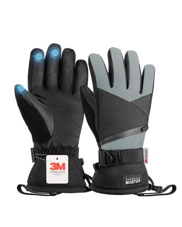 Зимові гірськолижні рукавички OutdoorMaster з ізоляцією 3M Thinsulate, терморукавички для чоловіків та жінок, чорно-сірі, розмір S