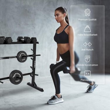 MSPORTS Стійка для гантелей та штанги преміум з міцної сталі, витримує до 400 кг – універсальна підставка для гантелей і штанги