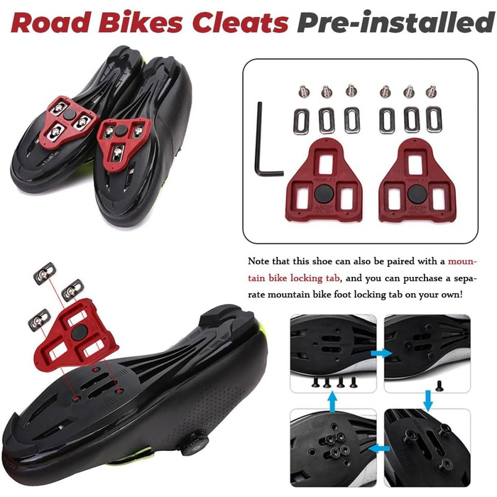 Велотуфлі для жінок та чоловіків, шосейні велотуфлі з клітами, унісекс SPD, для гірського та шосейного велосипедів, сумісні з велотренажерами, для їзди в приміщенні та на вулиці, розміри 36-47 EU, 40 EU, чорні