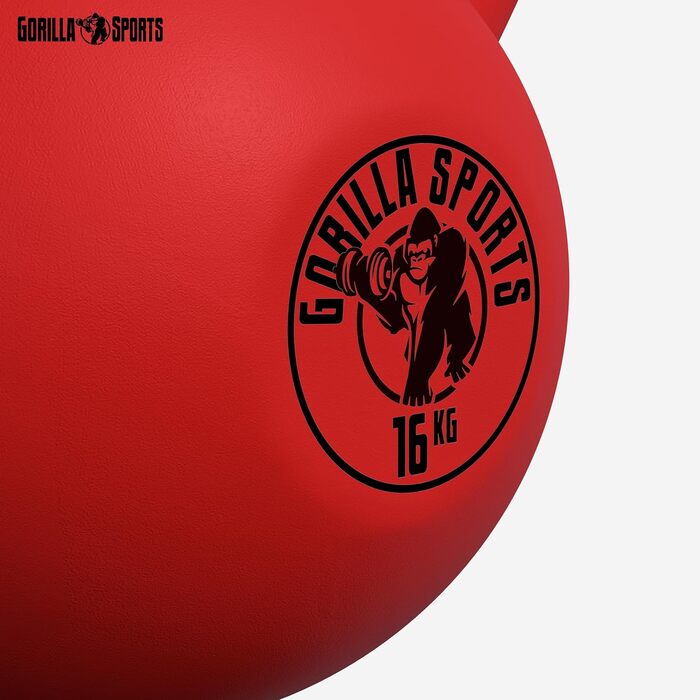 Кетлбелл GORILLA SPORTS 16 кг – гиря з чавуну у вініловому покритті для фітнесу, тренажерного залу та силових тренувань