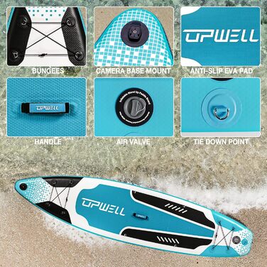 UPWELL Надувна SUP-дошка 320/335 см для дорослих і підлітків з преміум аксесуарами: рюкзак, гермомішок 10 л, 2-в-1 весло, страхувальний лиш, ручний насос, плавці