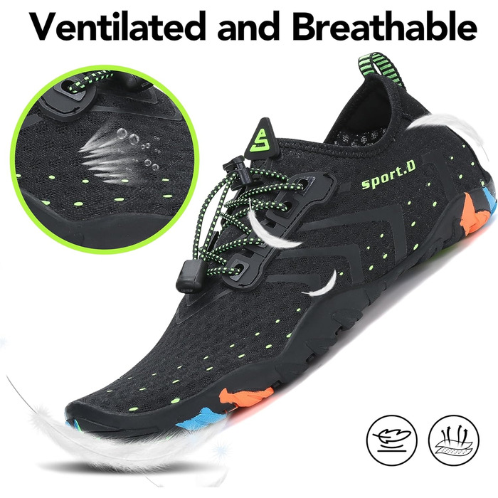 Чоботи для плавання та відпочинку на пляжі Saguaro: аквашузи, серф-шузи для жінок, чоловіків та дітей. Розміри 35-48, чорний колір.