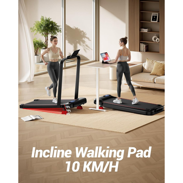 Біговий тренажер CURSOR 4-в-1 для дому, складаний, з нахилом 15%, Walking Pad з нахилом та потрійною амортизацією, дистанційним керуванням, максимальне навантаження 136 кг, нахил 9%