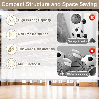 Стійка для зберігання м'ячів Kleemeiero: баскетбольний, футбольний, волейбольний, 5 м'ячів, 23.5 см, білий/чорний