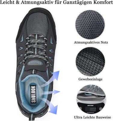 Туфлі для хайкінгу SHULOOK для жінок, водонепроникні, легкі, трекінгові, з антиковзкою підошвою, для активного відпочинку, кемпінгу, риболовлі, сірі, блакитні, 40 EU