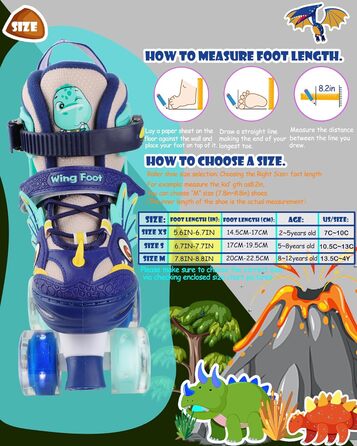 Дитячі ролики Kinder Dinosaurier з підсвічуванням, розмір регулюється, блакитні (26-29)