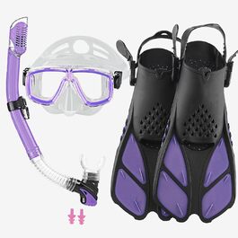 Набір для підводного плавання HH HHAO SPORT для дорослих з ластами S/M (36-41), маска для дайвінгу, трубка Dry Top, компактний комплект для подорожей, фіолетовий, з сумкою