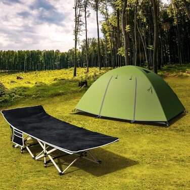 Зручне розкладне ліжко YITAHOME для кемпінгу та відпочинку на природі. Міцне, розкладне ліжко з матрацом, чорного кольору. Ідеально для подорожей та відпочинку на відкритому повітрі.
