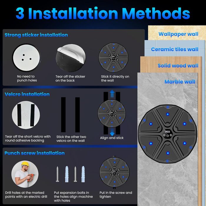 Музичний боксерський тренажер: електронна машина для ударів з Bluetooth, 9 режимів та музикою (чорний)