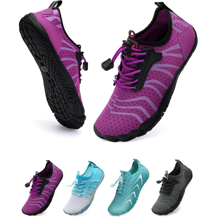 Водні шкарпетки WateLves: чоловічі та жіночі, для плавання, трейлраннінгу та фітнесу, швидко сохнуть, з неслизькою підошвою, широка носова частина, білі, помаранчеві (фіолетові, 39 EU)