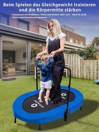 Батут овальний для дому 2 осіб до 150 кг синій з ручкою - фітнес, для дітей та дорослих