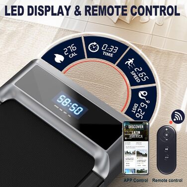 Бігова доріжка VOWVIT для дому 2-в-1, Walking Pad з LED-дисплеєм, дистанційним керуванням, 2.25HP, швидкість 1-6 км/год, гарантія 2 роки