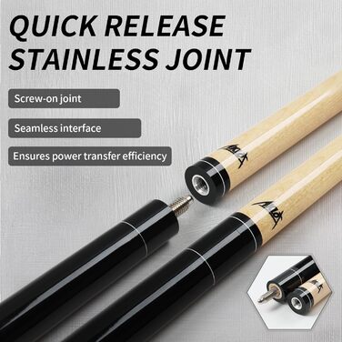 AKLOT Більярдний кий 58' - канадський клен, 13 мм шкіряна вершина, 3D ручка, преміум якість, для професійних гравців, чорний (540г)