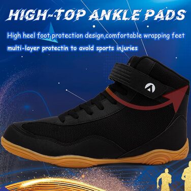 Черевики для боротьби чоловічі, протиковзкі, дихаючі. Підходять для боротьби, боксу, кросфіту, важкої атлетики, бодібілдингу (38 EU, чорний/жовтий)