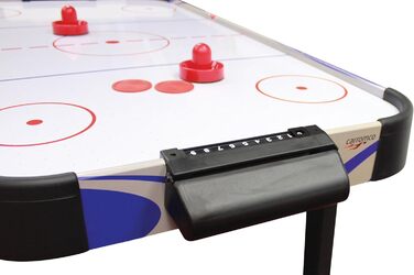 Airhockey стіл Carromco Crosscheck-XT – ігрове поле з високоглянцевим покриттям, вентильоване поле, 2 шайби та 2 ракетки, розмір 79x122x61 см, синій, для дітей та дорослих