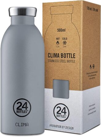 Термос пляшка 24Bottles Clima 500 мл, сталева, спортивна, екологічна, тримає 24 год холод і 12 год гаряче, герметична кришка, Formal Grey