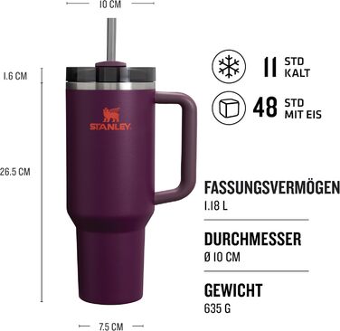 Термочашка Stanley Quencher H2.0 Flowstate з трубочкою 1.2 л, нержавіюча сталь, термокружка, зберігає холод до 48 годин, без BPA, для води та напоїв, підходить для миття в посудомийній машині