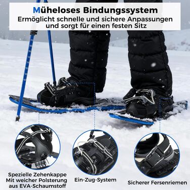 Снігоступи Costway з підйомною системою, розмір 35-45, до 68/90 кг, комплект з трекінгових палиць та сумки, для чоловіків, жінок та підлітків (EUR 35-40, блакитні)