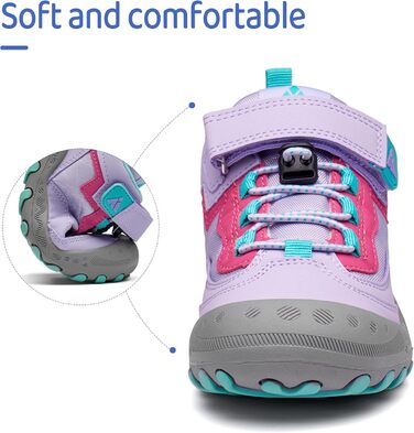 Дитячі трекінгові кросівки Mishansha для активного відпочинку, спорту та прогулянок. Зелені кросівки для дівчаток, розмір 29 EU, фіолетовий колір. Легкі та зручні кросівки для туризму та повсякденного носіння.