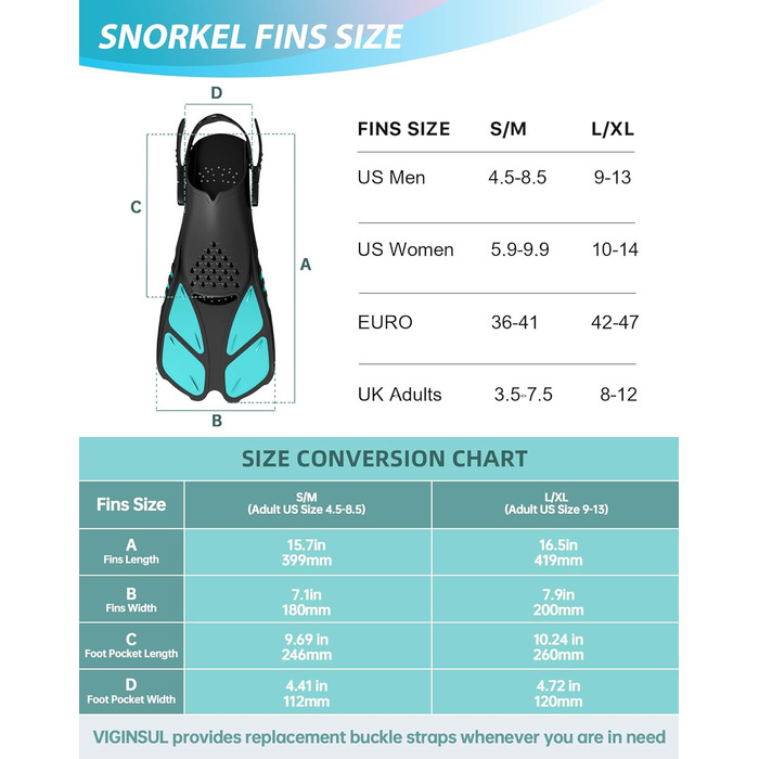 Набір для снорклінгу для дорослих: маска з панорамним оглядом та регульовані ласти, чорний/зелений, L/XL маска + S/M ласти