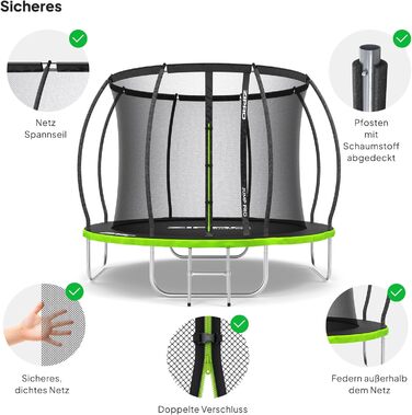 ZIPRO JumpPro Premium Трамплін для дітей Outdoor, Садовий трамплін з сіткою, Водостійкий, UV-захист, Легка збірка, Максимальне навантаження до 150 кг, Ø 252/312/374/435/496 см (10' - 252 см)