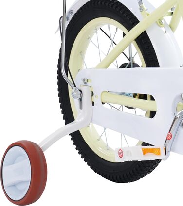 Дитячий велосипед 14 дюймів у стилі ретро з додатковими колесами, заднім сидінням та кошиком, регульована висота, для дітей 3-7 років, бежевий