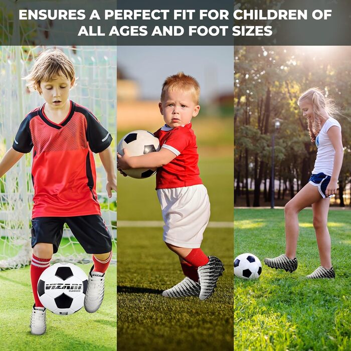 Дитячі футбольні бутси Vizari FG | Бутси для футболу для хлопчиків та дівчаток | Outdoor Soccer Cleats Turf Football Boots | Білі, чорні, срібні (31.5 EU)